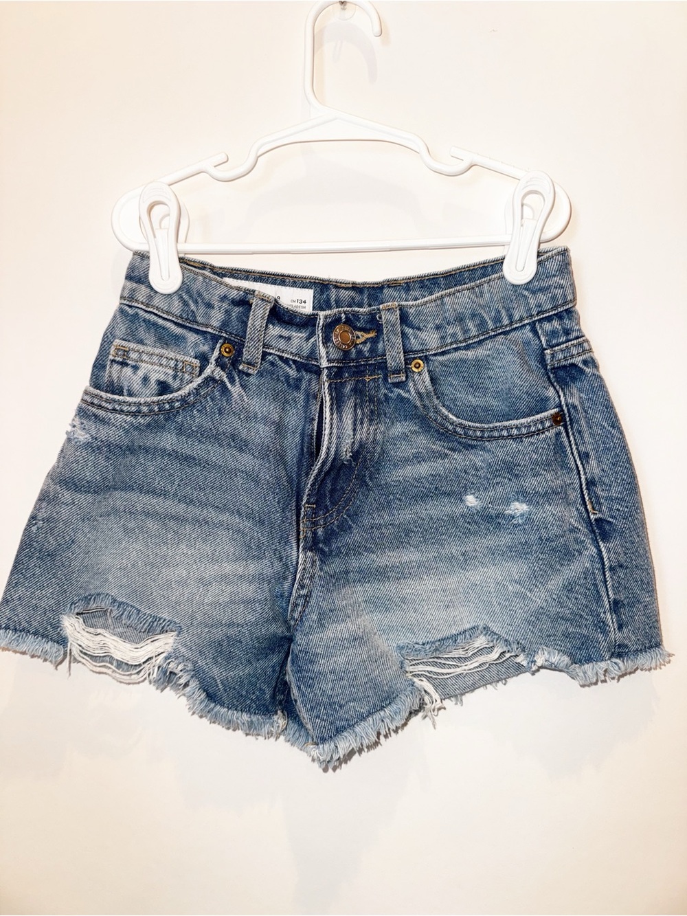 Zara Distressed Denim Shorts - Light Blue